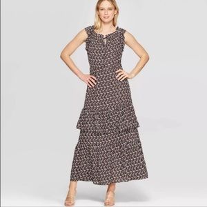 Who What Wear Black Floral Ruffle Tiered Maxi Dress